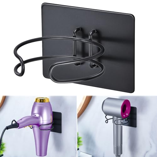 XILIMEN Soporte para secador de Pelo sin taladrar, Soporte de Acero Inoxidable para secador de Pelo de Pared, Soporte Autoadhesivo para secador, Soporte para secador de Pelo para baño (Negro Mate)