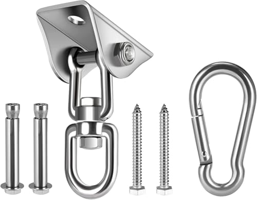 HOMPER 360°Drehen Deckenhaken 304 Edelstahl 450KG Kapazität mit M8 Karabiner Schaukel Schaukelhaken für Hängesessel Beton Holz Yoga Hängematte Stuhl Sandsack Wand-Haken Gym