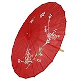  Sombrilla Parasol Oriental Bambú Rojo Flor Ciruela Diámetro 80cm