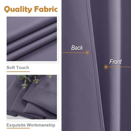 Image of Aiyufeng Greyish Purple Blackout Curtains for Bedroom 63 Inch Length 2 Panels, Solid Thermal Insulated Energy Saving Rod Pocket Window Treatment Curtains Blackout Drapes, W40 x L63 Inch,Greyish Purple