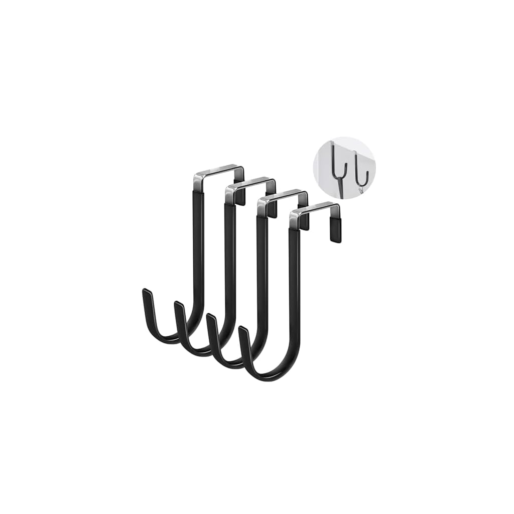Over The Door Hooks with Rubber - 4PCS Heavy Duty Scratch-Proof Organizer for Hanging Clothes, Towels & More in Living Room, Bathroom, Bedroom & Kitchen Black