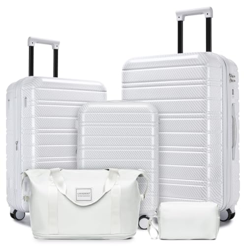 Image of LARVENDER Luggage Sets 5 Piece, PC+ABS Expandable Suitcases with Wheels | Suitcase Set for Women and Men|Checked Luggage|Carry On Luggage|Hardside Lightweight|Pearl Carbon