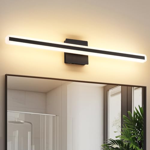 Image of 31.5 Inch 5 Color Adjustable Vanity Lights Over Mirror Vanity Lighting Fixtures for Bath Matt Black Bathroom Light Fixtures Over Mirror Black Led Modern Light Bar 5CCT