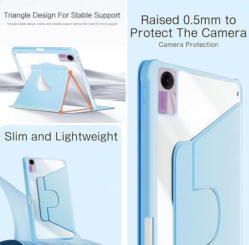 Image of TGK Rotating Case for Redmi Pad SE 11 inch with Pencil Holder 360 Degree Rotation Protective Trifold Stand Cover Clear Back (Sky Blue)