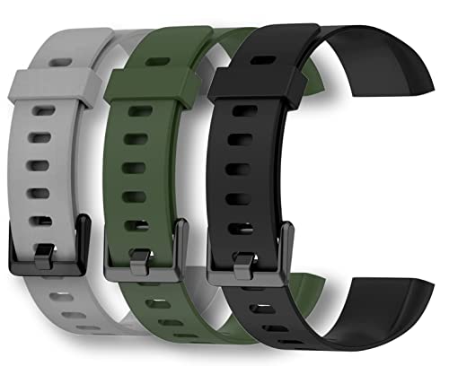 Meyaar Silicon Strap Band Only Compatible with Realme Band (Not For Any other Brand Watch) : (Tracker Not Included) (Strap Only) (Black + Grey + Green (3 Pack))