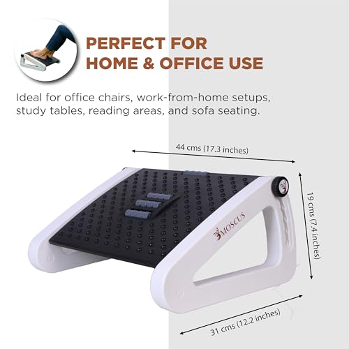 Image of Moscus Ergonomic Footrest for Office Chair, Footrest Under Desk with Massager & Acupressure Surface, Improves Posture, Relieves Back & Leg Pain, Black & White