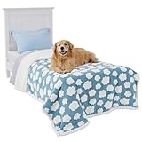 LE SURE Waterproof Dog Blanket for Large Dogs - Washable Double Sided Dog Blankets with Warm Jacquard Shag and Soft Sherpa Fleece, Pet Cat Blanket for Bed Protection, 3D Textured Cloud, Blue