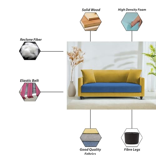 Image of Casaliving Dominic 2 Seater Sofa Set for Living Room (Blue Yellow Fabric) Premium Fabric Sofa