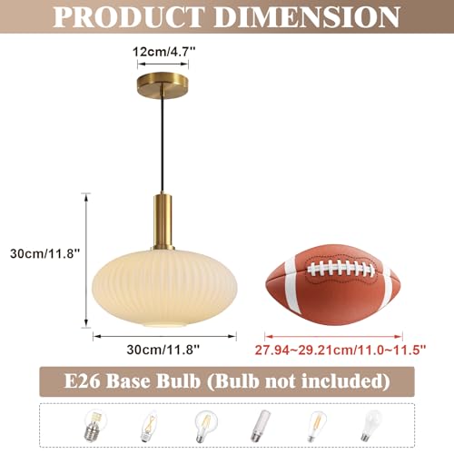 KCO Lighting 12" White Milk Glass Pendant Lights Kitchen Island Gold Lantern Pendant Light Mid Century Modern Pendant Light Vintage Brass Dining Room Hanging Light Fixtures by KCO - Image 2