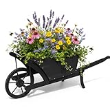 carretilla de madera para jardin Con rueda de diseño Melko Carretilla de madera para plantas, 129 × 45 × 43 cm, carretilla para plantas, color negro