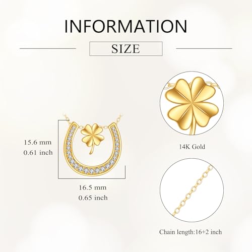DOVRAN 14K Solid Gold Horseshoe Necklace for Women Real Yellow Gold Clover Pendant Good Luck Jewelry Birthday Gifts for Wife Mom Friends4
