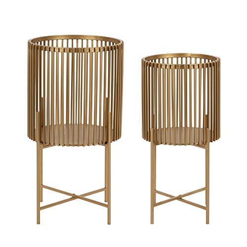 Image of Kate and Laurel Paynter Modern 2-Piece Metal Floor Planter Set with Foldable Stand, Gold