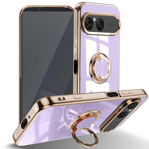 #VerdientProvisionen<br>Hülle für Sony Xperia 10 VII Galvanik Mit 360 ° Verdrehbare Ring Silikon TPU kameraschutz Handyhülle für Magnetischen Autohalterungen Schutzhülle für Sony Xperia 10 VII Lila