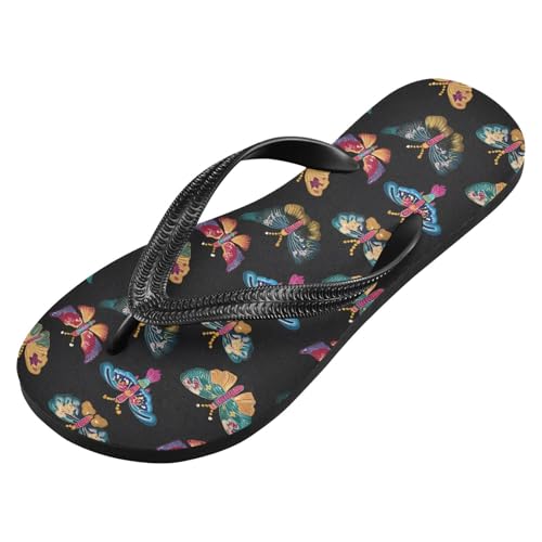 ALAZA Many Butterfly Flip Flops for Women Fashion Beach Slippers Comfort Mens Flip Flops Non-Slip Rubber Shower Slippers Sandal for Hotel Travel Sport,XS2