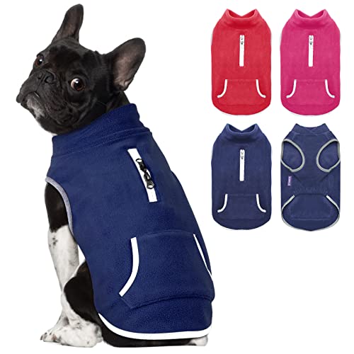 Cyeollo Dog Fleece Sweater Pullover Sweatshirt Stretchy Dog Vest With Reflective Strip Winter Coat With Zip Harness Hole Warm Doggie Dog Clothes For Small Dogs Boy #TOP13