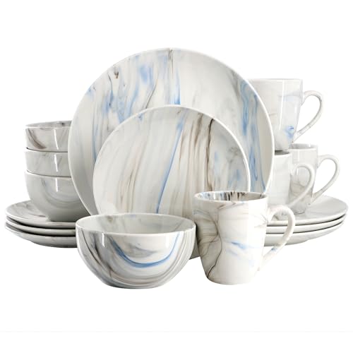 Fine Marble - Vajilla de porcelana de 16 piezas en azul y gris, servicio para 4 personas Fine Marble - Vajilla de porcelana de 16 piezas en azul y gris, servicio para 4 personas