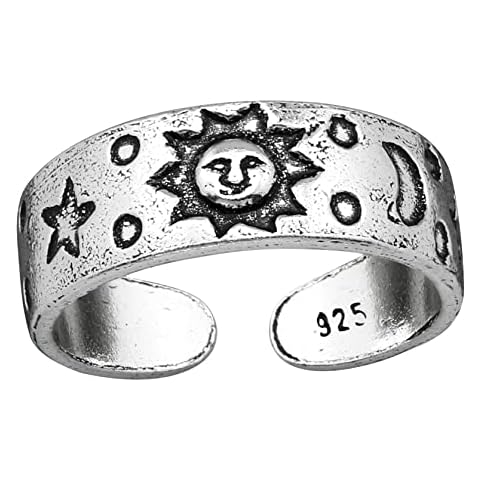 KIWI DAISY .925 Sterling Silver Toe Ring, Adjustable (Sun, Moon & Star) Cover