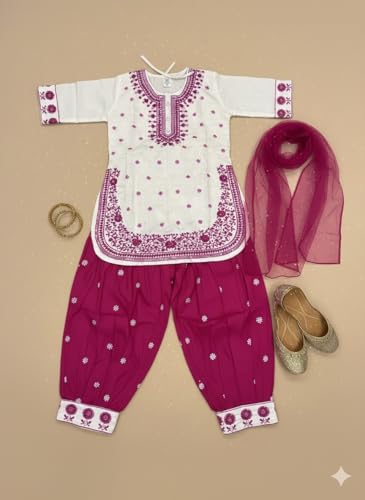 Image of A.T.U.N. (ALL THINGS UBER NICE) Girls Heavy Thread Embroidered Salwar Suit Set with Dupatta | Designer 3 Piece Traditional Ethnic Outfit for Festive & Celebration Wear