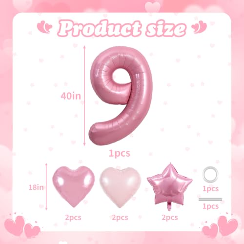 Image of TONIFUL 9th Birthday Balloons Kit 40 Inch Pink Large Number 9 Foil Balloon