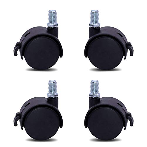 Helonge Furniture Replacement Casters,4 Pcs M8 Swivel Stem Casters with Locking Brake, 5/16 Inch Stem Diameter