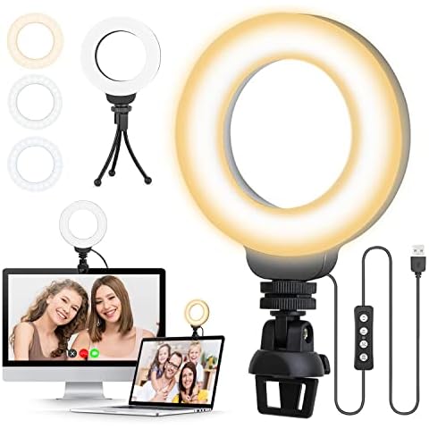 Ring Light for Laptop with Tripod Stand Video Conference Lighting 4" LED Selfie Ring Light 180° Adjustable Ringlight for Makeup/Video Calls/Live Streaming/Zoom Meeting/Recording/Photography/Tiktok Cover