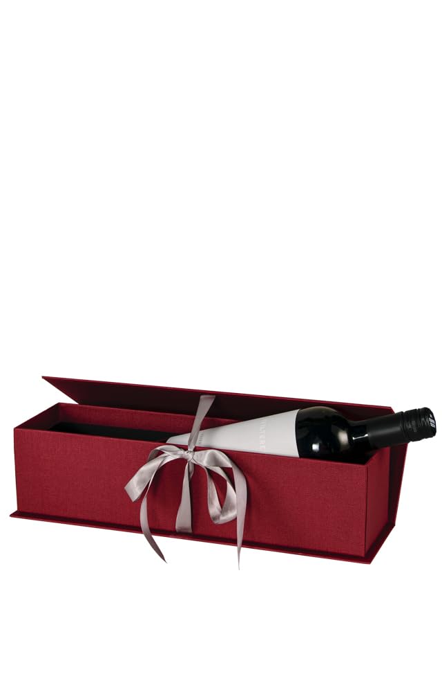 10x Wein Geschenkschatulle für 1 Flasche, hochwertige Leinenstruktur mit Schleife, in 2 Farben (Rot)