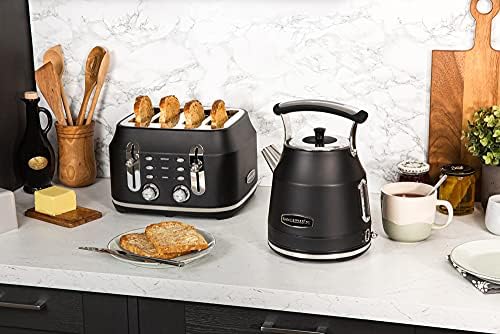 Rangemaster RMCL4S201BK Classic Black 2.1kW 4 Slice Toaster with Defrost, Cancel & Reheat Functions, Removable Crumb Tray & 6 Power Levels with 3 Year Guarantee* (Black, 4 Slice)