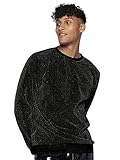 Stoff: Undehnbar GORGLITTER Herren Sweatshirt Langarmshirt Halb durchsichtig Glitzer Herbst Oberteil Party Shirts Pullover mit Drop Shoulder Schwarz M