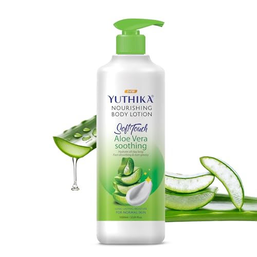 Image of Yuthika Naturals Aloe Vera Soft Touch 1000ml Body Lotion for Women & Men | 72Hr Hydration | for Dry to Very Dry Skin | Enriched with Aloe Vera | Non Greasy & Healthy Looking Skin