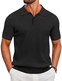 COOFANDY Polo Homme Été Tricoté Manches Courtes T Shirt Golf Stretch Slim Fit Décontracté Noir XL