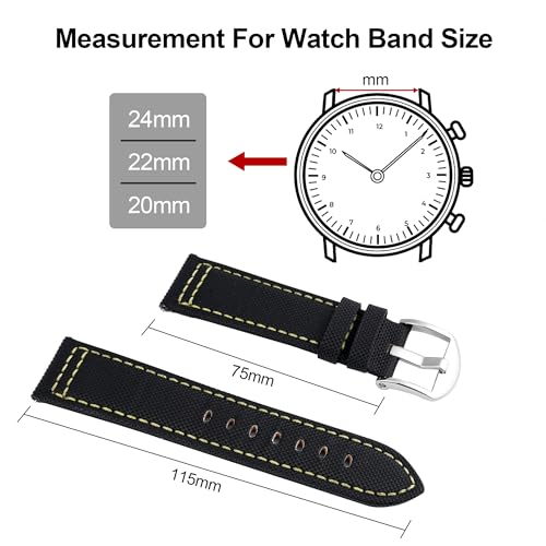 UOEPOWA Crocodile Grain Leather Watch Band, Fine Craftsmanship Is Used at the End of the Strap, 20mm 22mm 24mm Pin Buckle Quick Release Replacement Watch Band (22mm, Yellow/Silver Buckle)