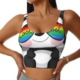 Qewfoju Panda with Sun Glasses Pattern Womens Sports Bras Yoga Workout Crop Top with Removable Pads Black