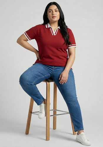 Image of Wear Your Opinion Plus Size Women Polo V Neck Stripe Collar Tshirt Top | Half Sleeve
