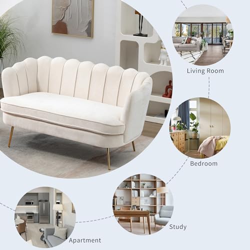 Gustonhon 59" Modern Chenille Loveseat Couch, Small Sofa with Gold Metal Legs,2-Seater Upholstered Mini Sofa Couches for Small Space,Living Room Bedroom Office Dorm Studio Apartment (Beige) - Thumbnail 6