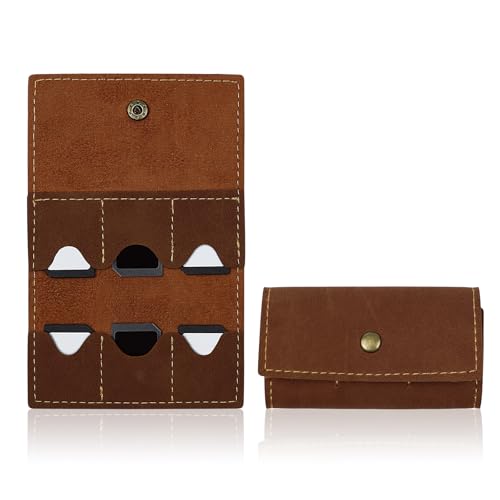 AfitLulu 6 Fentes Étui Carte Mémoire Pliable Pochette Boite Carte SD Portable Rétro Cuir Boite de Rangement Carte avec Snap Métallique pour Voyage et Stockage Quotidien (Marron)