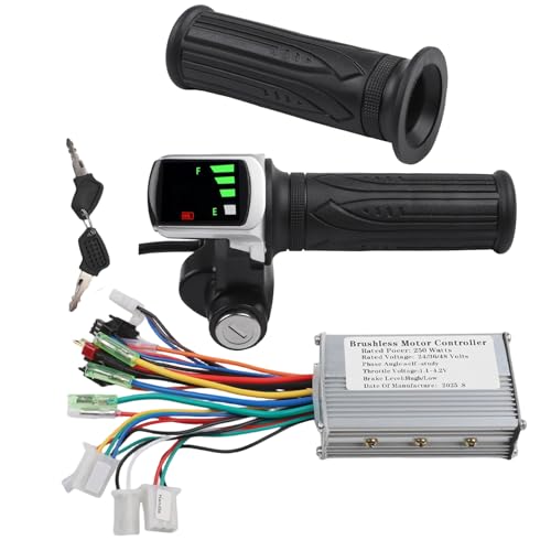 15A Ebike Brushless Motor Controller with LCD Display and Throttle Handlebar for 24V/36V/48V 250W Lithium Battery, Three-Speed Control, Voltage Protection