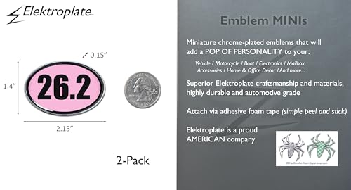 Image of Elektroplate Mini 26.2 Marathon Pink OEM Chrome Emblems for Motorcycles, Watercrafts, and Decorations | Universal Fit at 2.15 inch x 1.4 inch | Weatherproof | 2-Pack