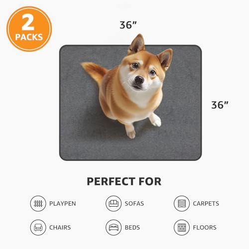Image of Washable Dog Pee Pads 36x36 2Pack Reusable Puppy Pads, Absorb Dog Mats Non-Slip Puppy Training Pads for Whelping, Potty, Training, Playpen, Crate