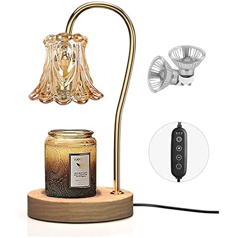 Candle Warmer Lamp, Dimmable Lantern with Timer, Wax Melt for Scented Candles, Compatible with Small & Large Jar, with 2 Light Bulbs Cover