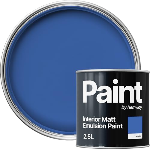Hemway Electric Blue Paint 2.5 L, Indoor Matt Finish, One Coat, Wall Paint, Acrylic & Water-Based Emulsion, Quick Dry & High Coverage for the Kitchen, Bathroom & Bedroom Walls & Ceiling