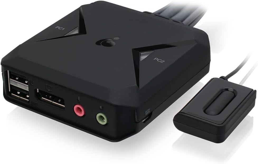 IOGEAR 2-Port USB DisplayPort Cable KVM Switch - 4K 30Hz - Remote Switch Button - Plug n Play - USB Expandable With USB Hub - 7.1 HD Audio - Mac Win - GCS52DP