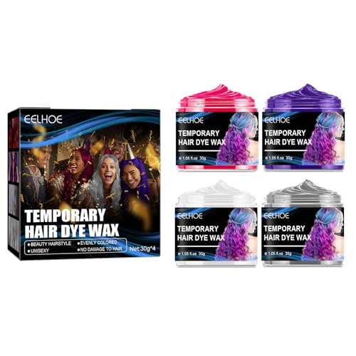 Cera Temporal Para Teñir el Cabello, Hair Dye Wax, Tinte de Cabello Mujer y Hombre, Fórmula Planta Lavable de Peinado Natural Mate, Rojo + Morado + Blanco + Gris