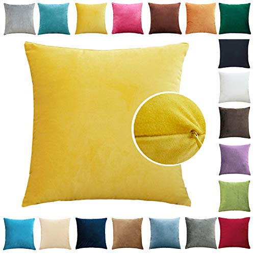Brfash Housses de Coussin en Couleur Unie Super Doux Peluche Home Decor Taie d'oreiller Decoration Maison Salon Chambre pour Sofa Jaune 18"x18"/45X45CM Cover