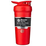 BlenderBottle Strada Shaker Cup Insulated Stainless Steel Water Bottle with Wire Whisk, 24-Ounce, Red