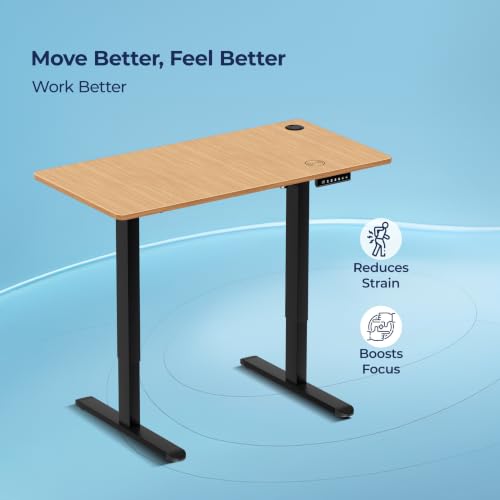 Image of The Sleep Company AeroPro Electric Height Adjustable Desk | Ergonomic WFH Table | 4 Memory Presets | Wireless Charging | 2 Yr Warranty | 1600x700 Top | Free Installation | Oak & Black