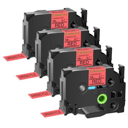GREENCYCLE 4 Pack Compatible for TZe-441 TZe441 TZ441 TZ-441 AZE Tape 18mm 0.7 Inch 3/4" Black on Red Laminated Label Tape for PTD400, PTD400AD, PTD450, PTD600, PTP700, PTP710BT
