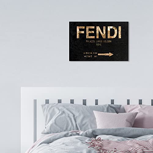 Oliver Gal 'Rome Road Sign Night' Fashion Wall Art Print On Premium Canvas - Black 15X10 #TOP4