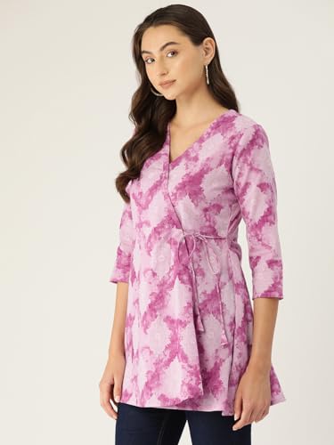 Image of feranoid Floral Print Angrakha 3 Sleeves Flared Kurti