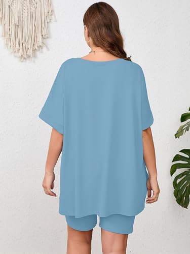 Image of AusLook Women's Plus Size 2 Piece Short Outfits Set Short Sleeve Tops and Shorts Pants Lounge Jogging outfits Matching Set