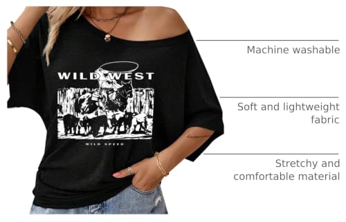 Image of Hilinker Womens Sexy Off The Shoulder Tops Short Batwing Sleeve T Shirt Oversized Casual Tee